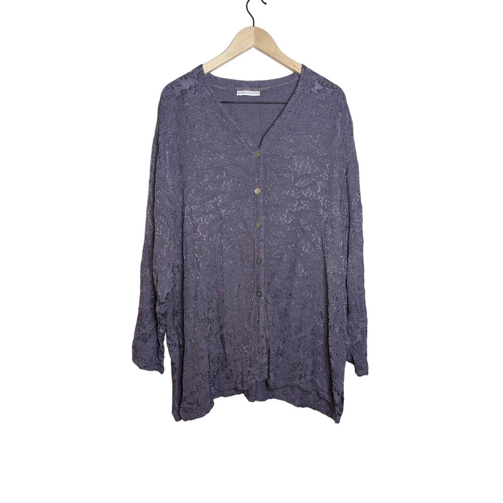 Bryn Walker Lagenlook Boho Chic Floral Jacquard Oversized Button Down Shirt
